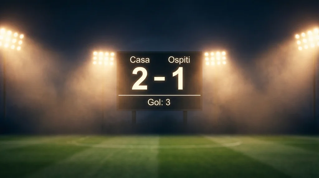 Tabellone segnapunti di uno stadio di calcio con tre gol segnati durante una partita di Serie A