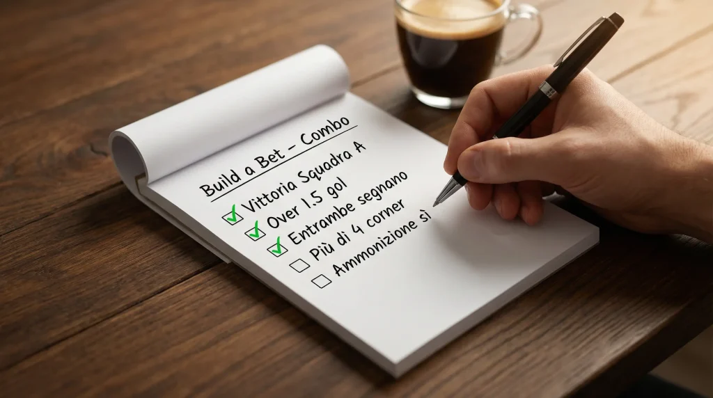 Mano che compone una lista di selezioni su un foglio con segni di spunta accanto a ogni scelta