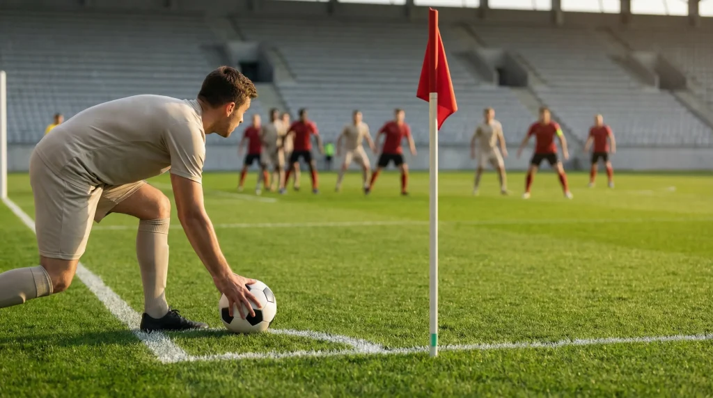 Calciatore che posiziona il pallone nell