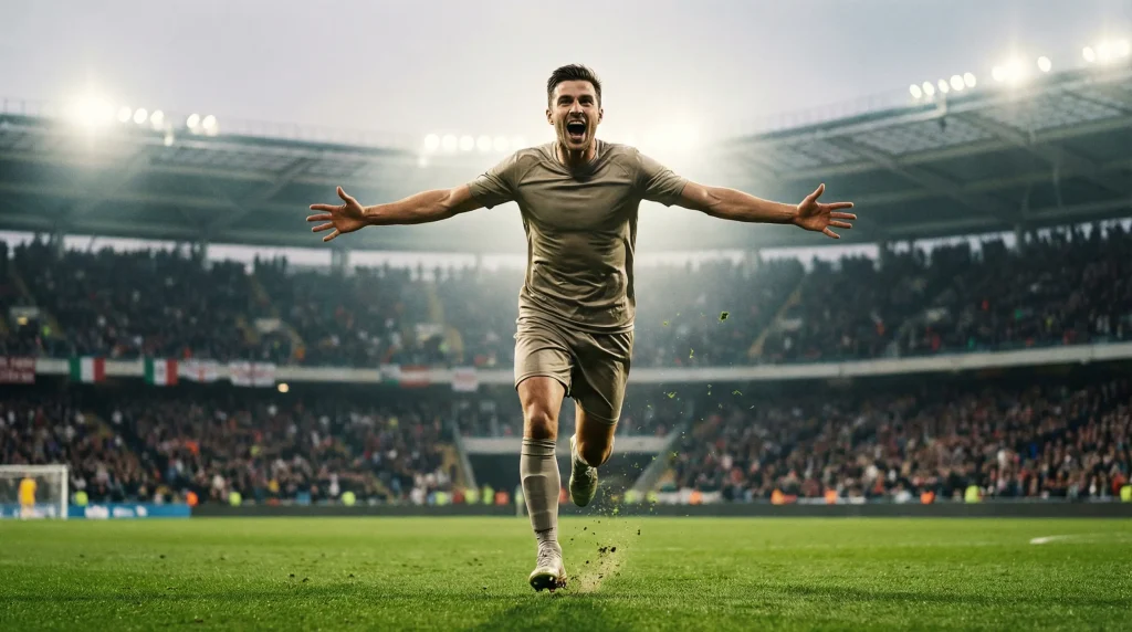 Attaccante che esulta dopo aver segnato un gol in una partita di calcio di Serie A